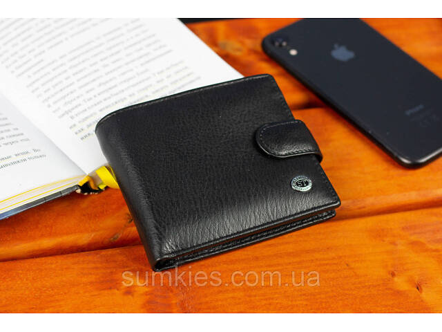 Шкіряне чоловіче портмоне на кнопці ST Leather ST104 Чорний - Фото 7