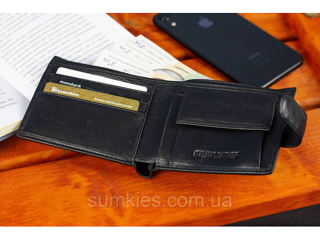 Шкіряне чоловіче портмоне на кнопці ST Leather ST104 Чорний - Фото 9