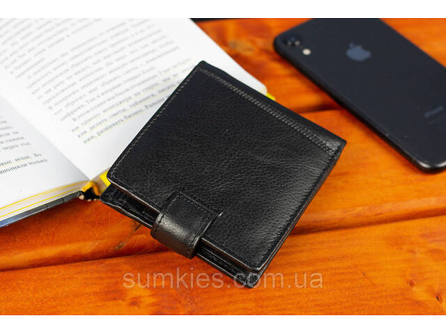 Шкіряне чоловіче портмоне на кнопці ST Leather ST104 Чорний - Фото 10