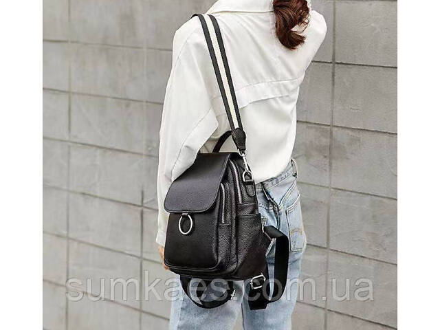 Шкіряний жіночий рюкзак сумка чорний, сумка-рюкзак шкіряна жіноча - Фото 5