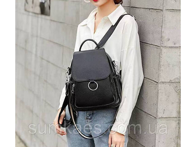 Шкіряний жіночий рюкзак сумка чорний, сумка-рюкзак шкіряна жіноча - Фото 1