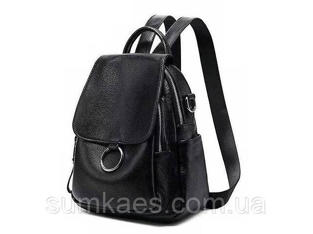 Шкіряний жіночий рюкзак сумка чорний, сумка-рюкзак шкіряна жіноча - Фото 3
