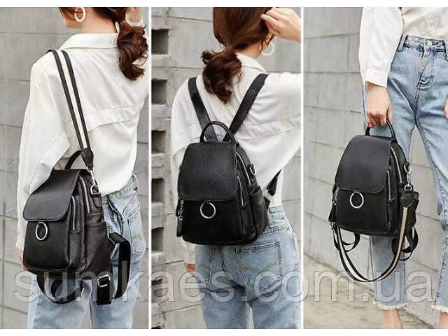 Шкіряний жіночий рюкзак сумка чорний, сумка-рюкзак шкіряна жіноча - Фото 8