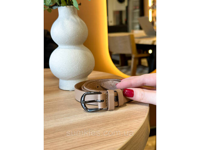 Шкіряний жіночий ремінь в бежевому кольорі 3334 - Фото 6