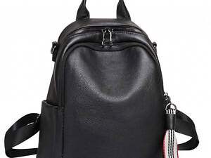 Кожаный женский рюкзак городской 30х24х13, матовая сумка на плече, черная