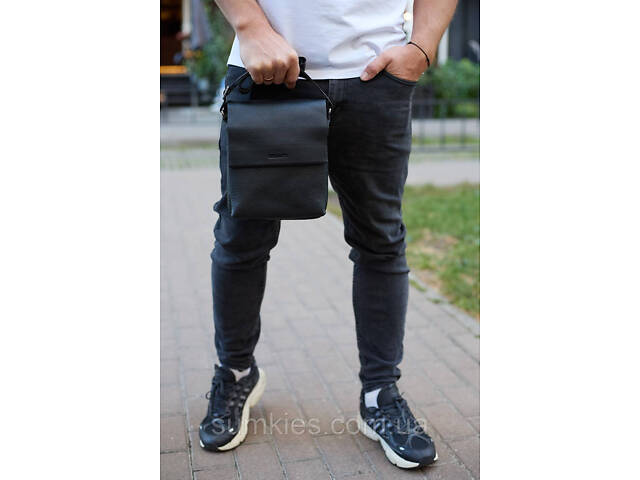 Шкіряний месенджер для чоловіка 23х19х7, барсетка через одне плече, сумка для документів, чорна - Фото 6