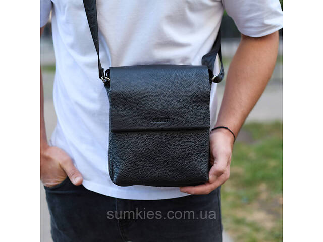 Шкіряний месенджер для чоловіка 23х19х7, барсетка через одне плече, сумка для документів, чорна - Фото 7