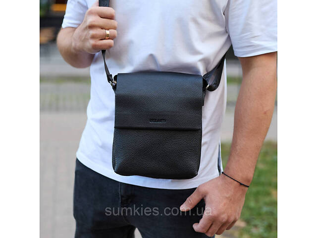 Шкіряний месенджер для чоловіка 23х19х7, барсетка через одне плече, сумка для документів, чорна - Фото 8