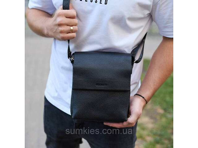 Шкіряний месенджер для чоловіка 23х19х7, барсетка через одне плече, сумка для документів, чорна - Фото 9