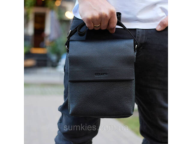 Шкіряний месенджер для чоловіка 23х19х7, барсетка через одне плече, сумка для документів, чорна - Фото 10