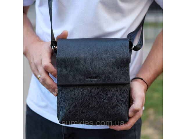 Шкіряний месенджер для чоловіка 23х19х7, барсетка через одне плече, сумка для документів, чорна - Фото 2