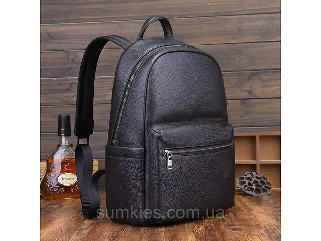 Шкіряний чоловічий рюкзак міський 30х41х12, сумка на плечі для ноутбука та документів Tiding Bag 20334 чорна - Фото 2