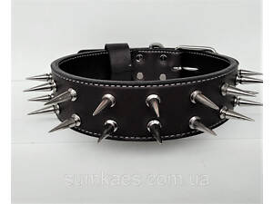 Кожаный ошейник с шипами 'Lockdog' с прошивкой черный