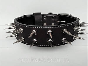 Кожаный ошейник с шипами 'Lockdog' с прошивкой черный