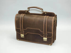 Кожаный портфель 2 отделения коричневый винтаж кежуал casual качественный ручная работа