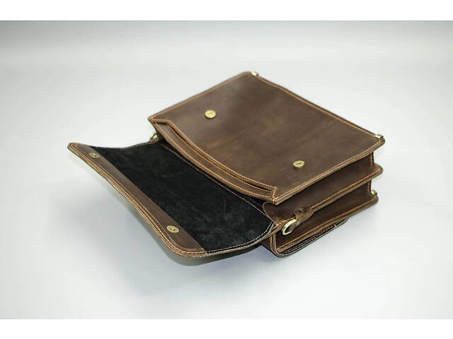 Кожаный портфель 2 отделения коричневый винтаж кежуал casual качественный ручная работа - Фото 2