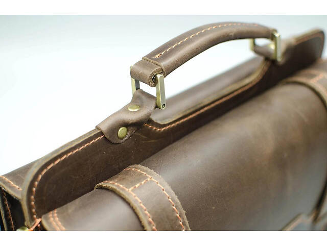 Кожаный портфель 2 отделения коричневый винтаж кежуал casual качественный ручная работа - Фото 4