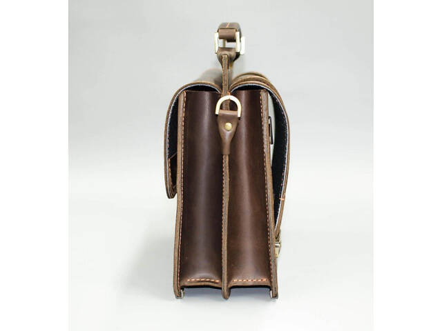 Кожаный портфель 2 отделения коричневый винтаж кежуал casual качественный ручная работа - Фото 5