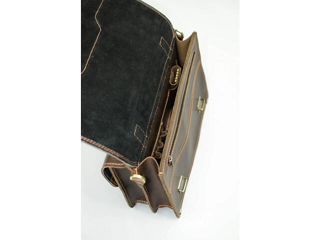 Кожаный портфель 2 отделения коричневый винтаж кежуал casual качественный ручная работа - Фото 6