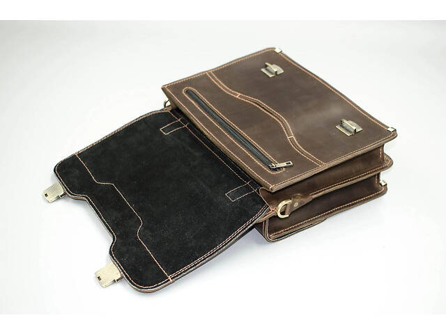 Кожаный портфель 2 отделения коричневый винтаж кежуал casual качественный ручная работа - Фото 8