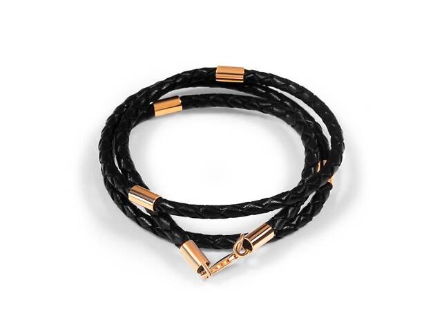 Шкіряний шнурок із золотими вставками 600 - Фото 1