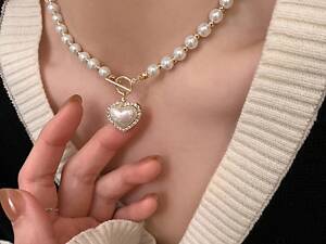 Кольє жіноче з кулоном Серце 14901 50 см золотисте з білим