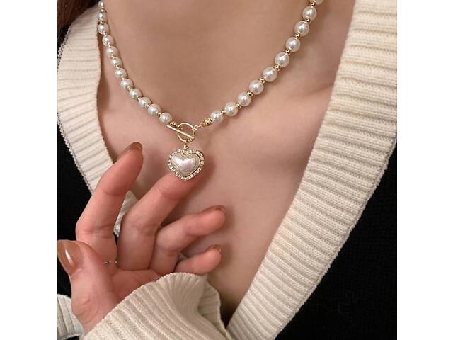 Кольє жіноче з кулоном Серце 14901 50 см золотисте з білим - Фото 1