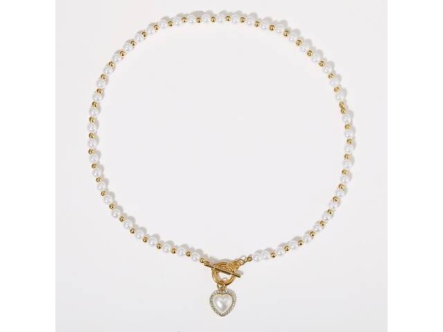 Кольє жіноче з кулоном Серце 14901 50 см золотисте з білим - Фото 2
