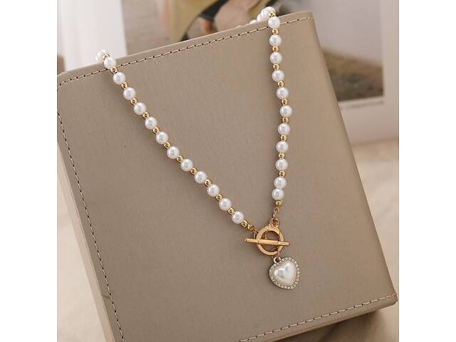 Кольє жіноче з кулоном Серце 14901 50 см золотисте з білим - Фото 3