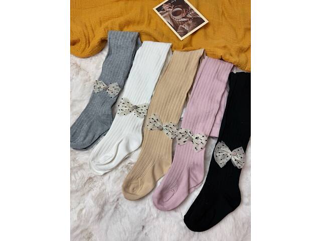 Колготки для девочки с бантиком бежевый 10667, Размер 90 - Фото 3