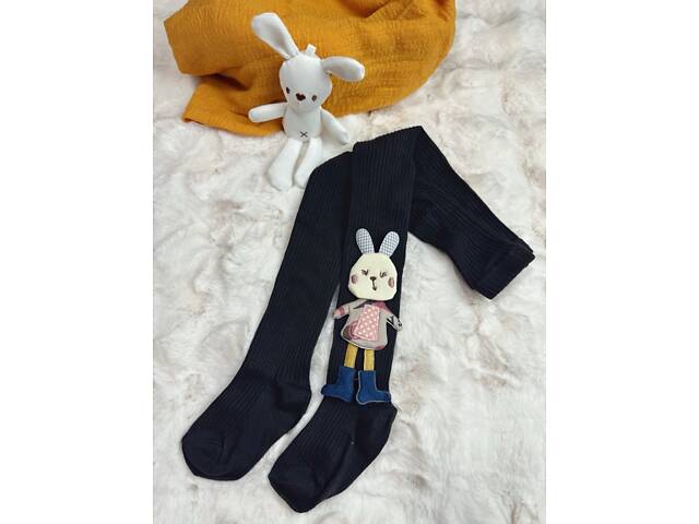 Колготки для девочки с зайкой цвет черный 10687, Размер 85 - Фото 2