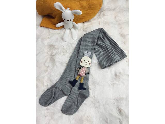 Колготки для девочки с зайкой цвет серый 10689, Размер 95 - Фото 2