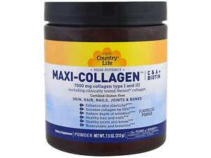Коллаген 1 и 3 Типов + Биотин Maxi Collagen Country Life 7,5 унций 210 гр