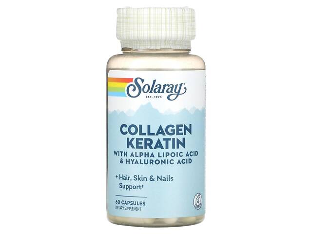 Коллаген и кератин, тип I, II, III, Collagen Keratin, Solaray, 60 капсул - Фото 1