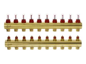 Коллектор Danfoss FHF 10+10 с ротаметрами, латунь