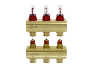 Коллектор Danfoss FHF 3+3 с ротаметрами, латунь