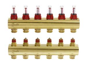 Коллектор Danfoss FHF 6+6 с ротаметрами, латунь
