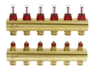 Коллектор Danfoss FHF 6+6 с ротаметрами, латунь