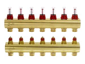 Коллектор Danfoss FHF 7+7 с ротаметрами, латунь