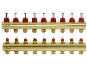 Коллектор Danfoss FHF 9+9 с ротаметрами, латунь