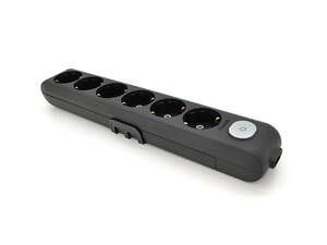 Колодка Panasonic X-tendia із заземленням 6 гнізд, з захистними шторками, з вимикачем, чорна