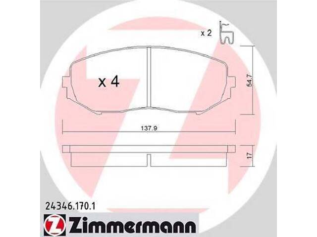 колодки тормозные дисковые, к-кт ZIMMERMANN 243461701 на SUZUKI ESCUDO II (JT)