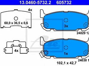 Колодки дисковые тормозные, комплект ATE 13046057322 на MAZDA MIATA II (NB)