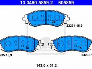 Колодки гальмівні дискові, комплект ATE 13046058592 на CHEVROLET OPTRA седан