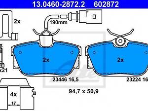 Колодки гальмівні дискові ATE 13046028722 на VW TRANSPORTER / CARAVELLE Mk IV автобус (70XB, 70XC, 7DB, 7DW)