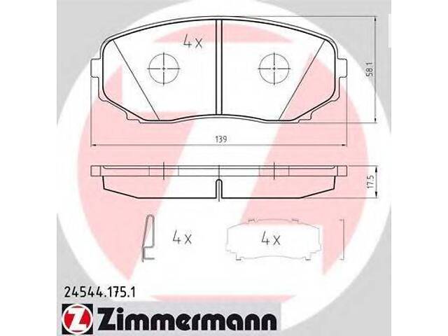 Колодки гальмівні (без датчика) ZIMMERMANN 245441751 MAZDA CX-7 (ER)