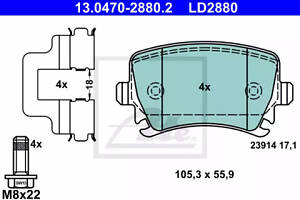 Колодки тормозные дисковые, AUDI A3, A4, A6, Q3, TT; SEAT Alhambra, Altea, Leon, Exeo, Toledo III; SKODA Octavia, Superb