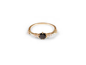 Кольцо из желтого золота с черным камнем 14 K-0251