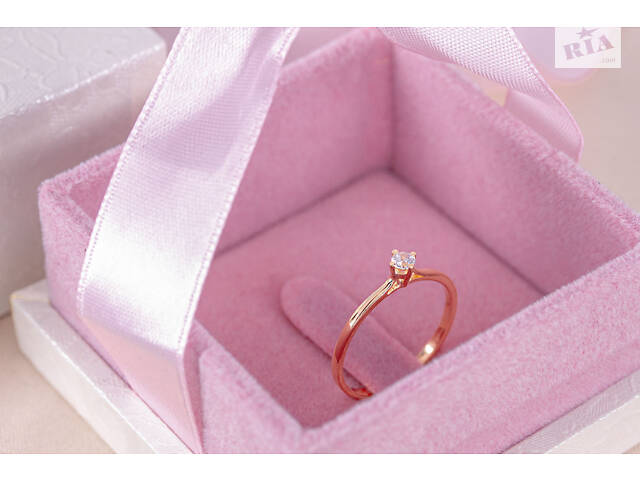 Кольцо из красного золота с фианитом 14.5 K-0048 - Фото 2