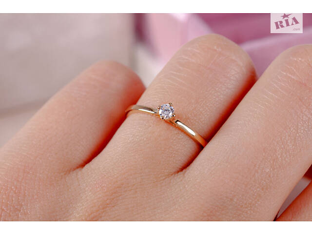 Кольцо из красного золота с фианитом 14.5 K-0048 - Фото 5